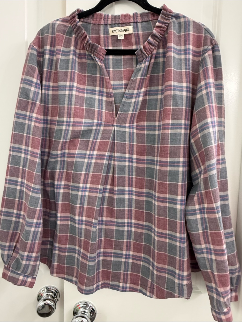 Madewell Rivet & Thread Gathered Collar Plaid Blouse Cottage Core Fall Vibes